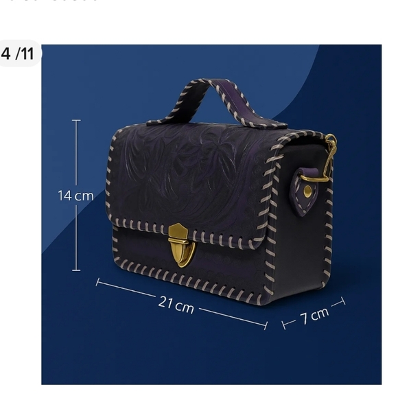 Purple Embroidered Leather Handbag - Picture 7 of 7